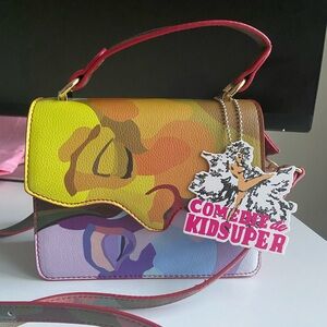 KidSuper Kissing Bag in Purple/Yellow with Tag and Two Straps